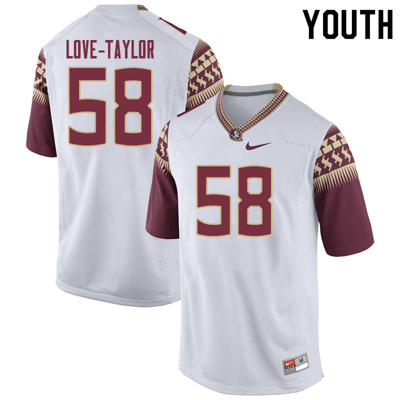 Youth #58 Devontay Love-Taylor Florida State Seminoles College Football Jerseys Sale-White - Click Image to Close